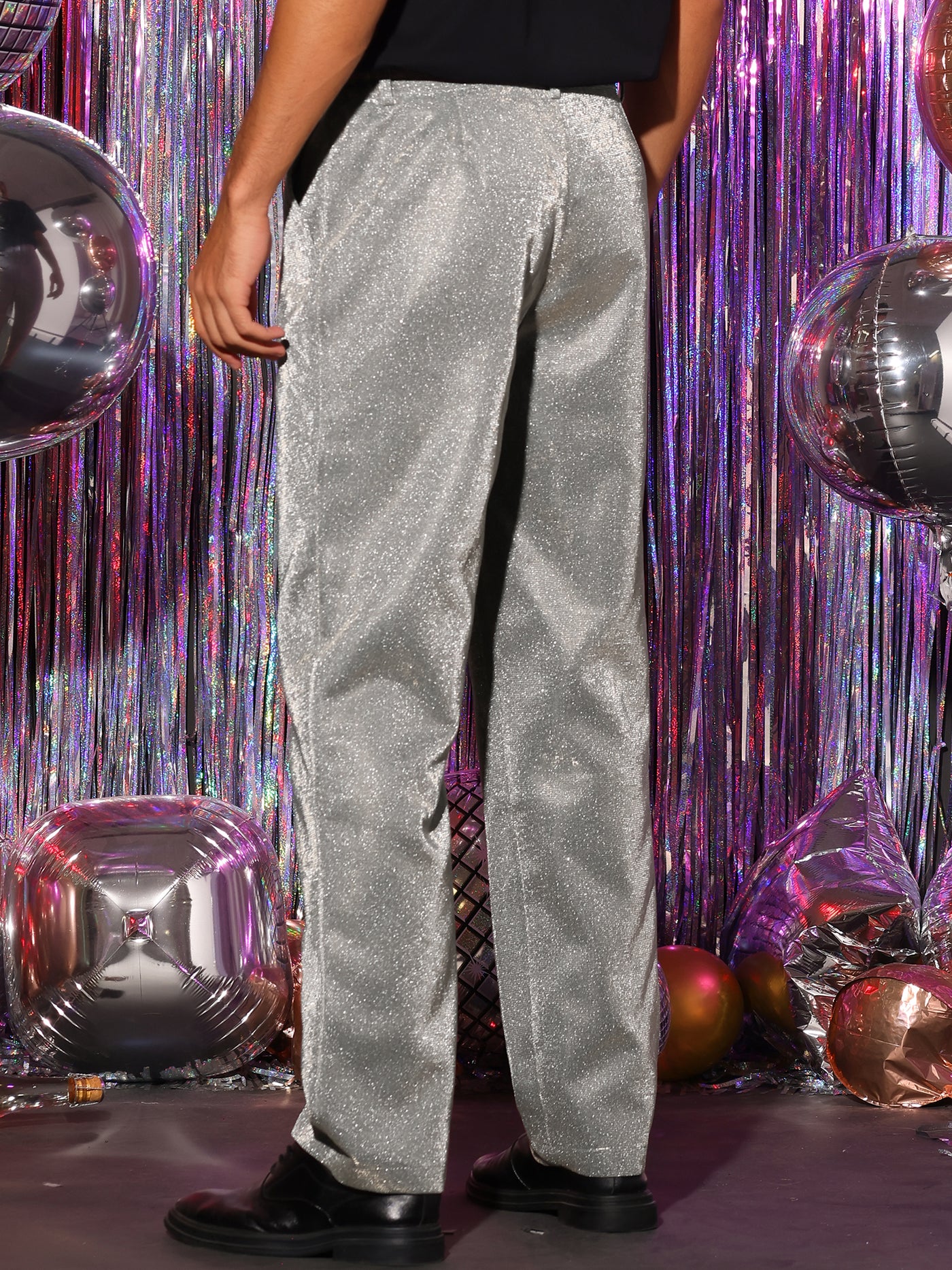 Women Wide Leg Sequins Pants Trousers Silver Club Shiny Gothic