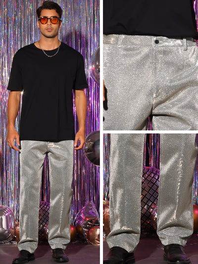 Shiny Pants for Men's Disco Party Dance Sparkle Glitter Slacks Trouser