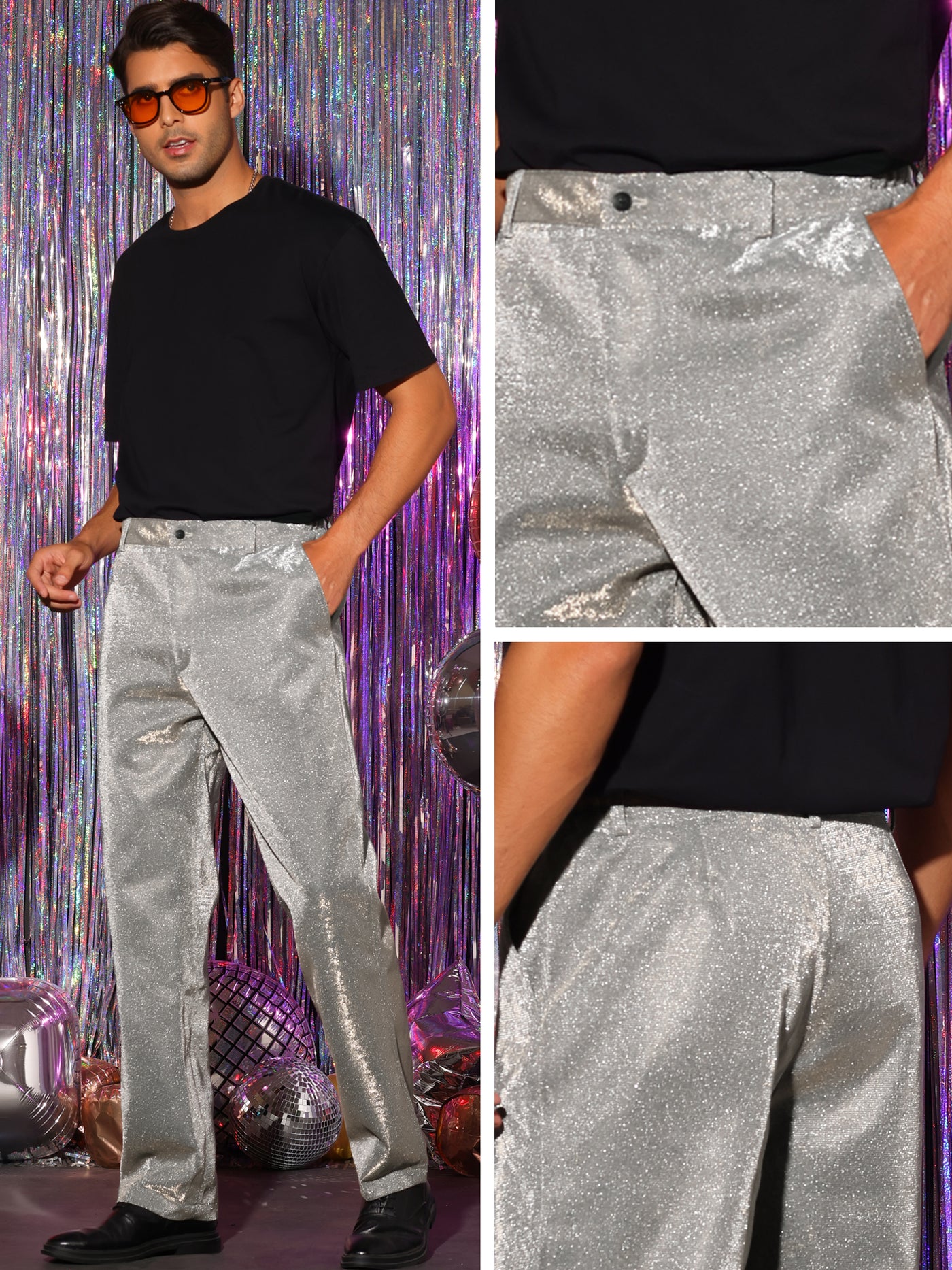 Bublédon Shiny Pants for Men's Disco Party Dance Sparkle Glitter Slacks Trouser