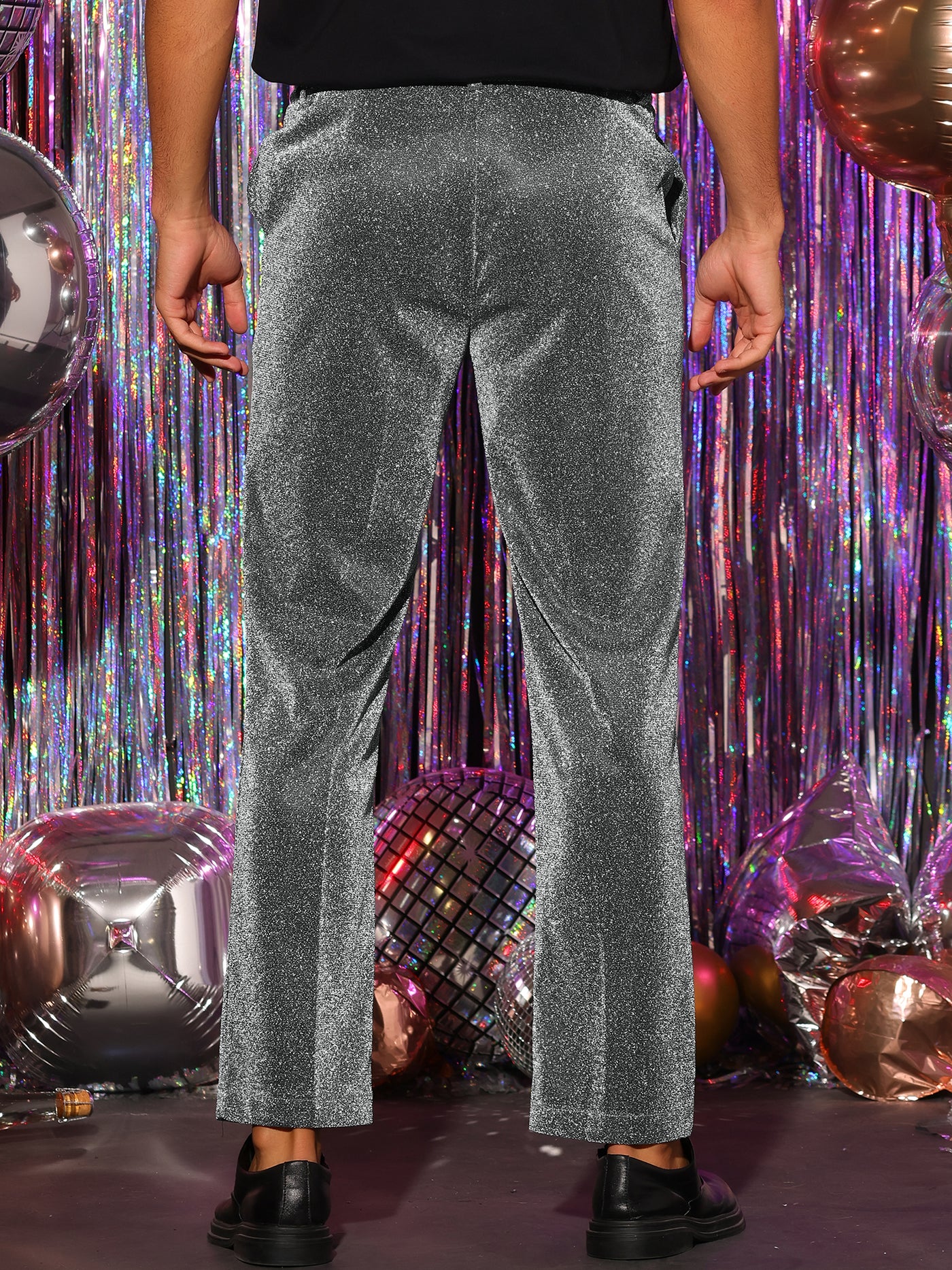 Bublédon Metallic Pants for Men's Straight Leg Party Nightclub Glitter Dress Trouser