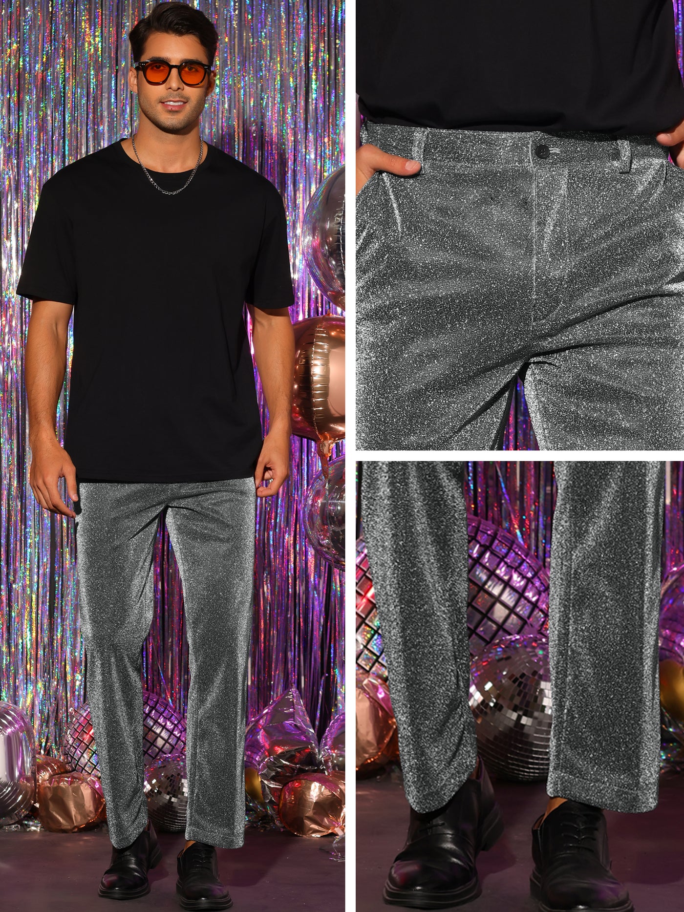 Bublédon Metallic Pants for Men's Straight Leg Party Nightclub Glitter Dress Trouser