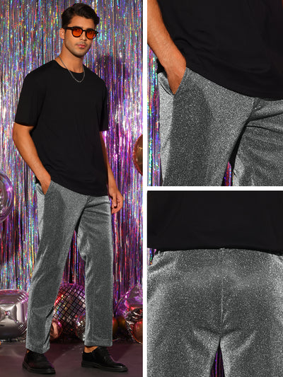 Metallic Pants for Men's Straight Leg Party Nightclub Glitter Dress Trouser