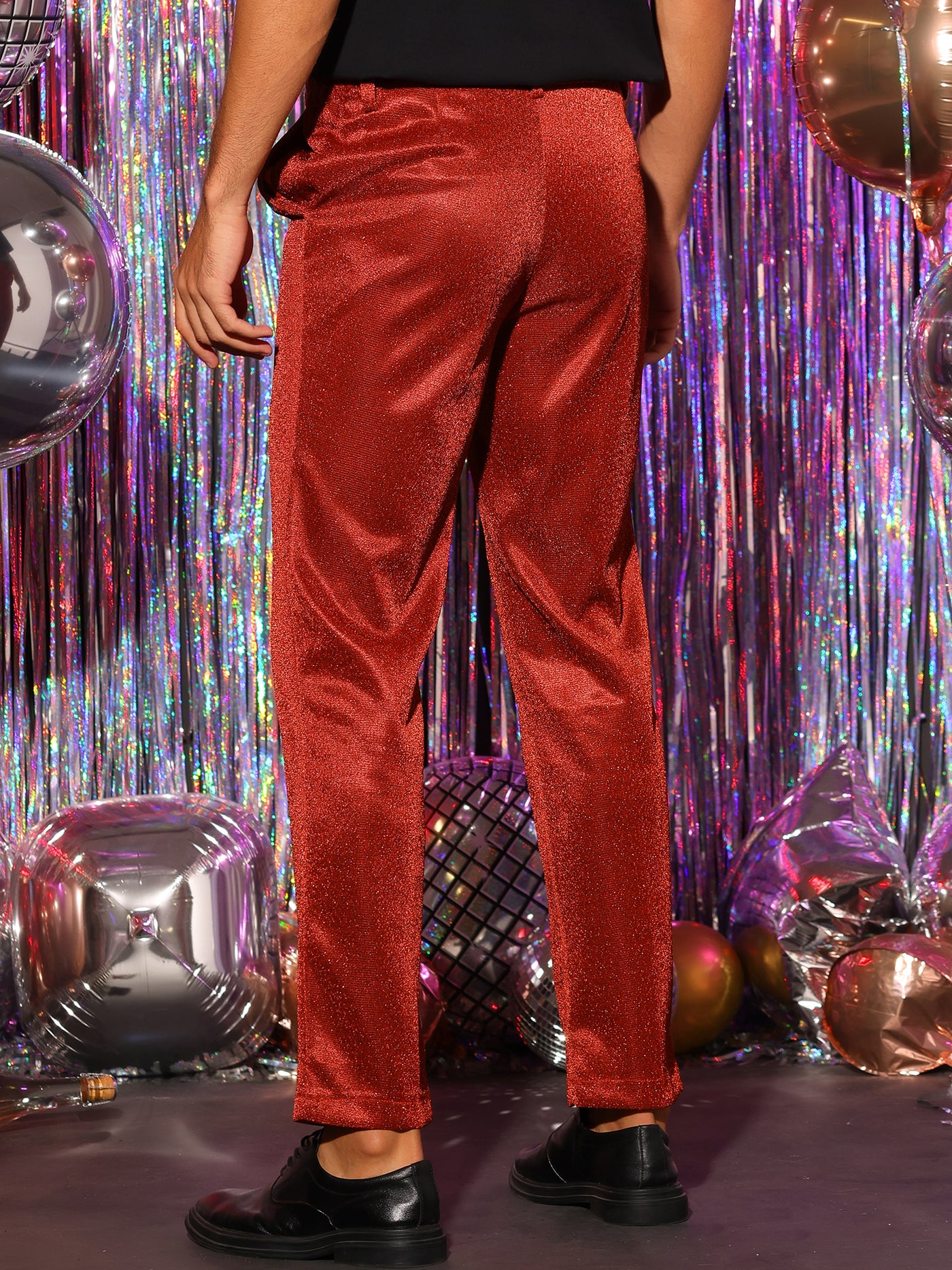 Bublédon Metallic Pants for Men's Straight Leg Party Nightclub Glitter Dress Trouser