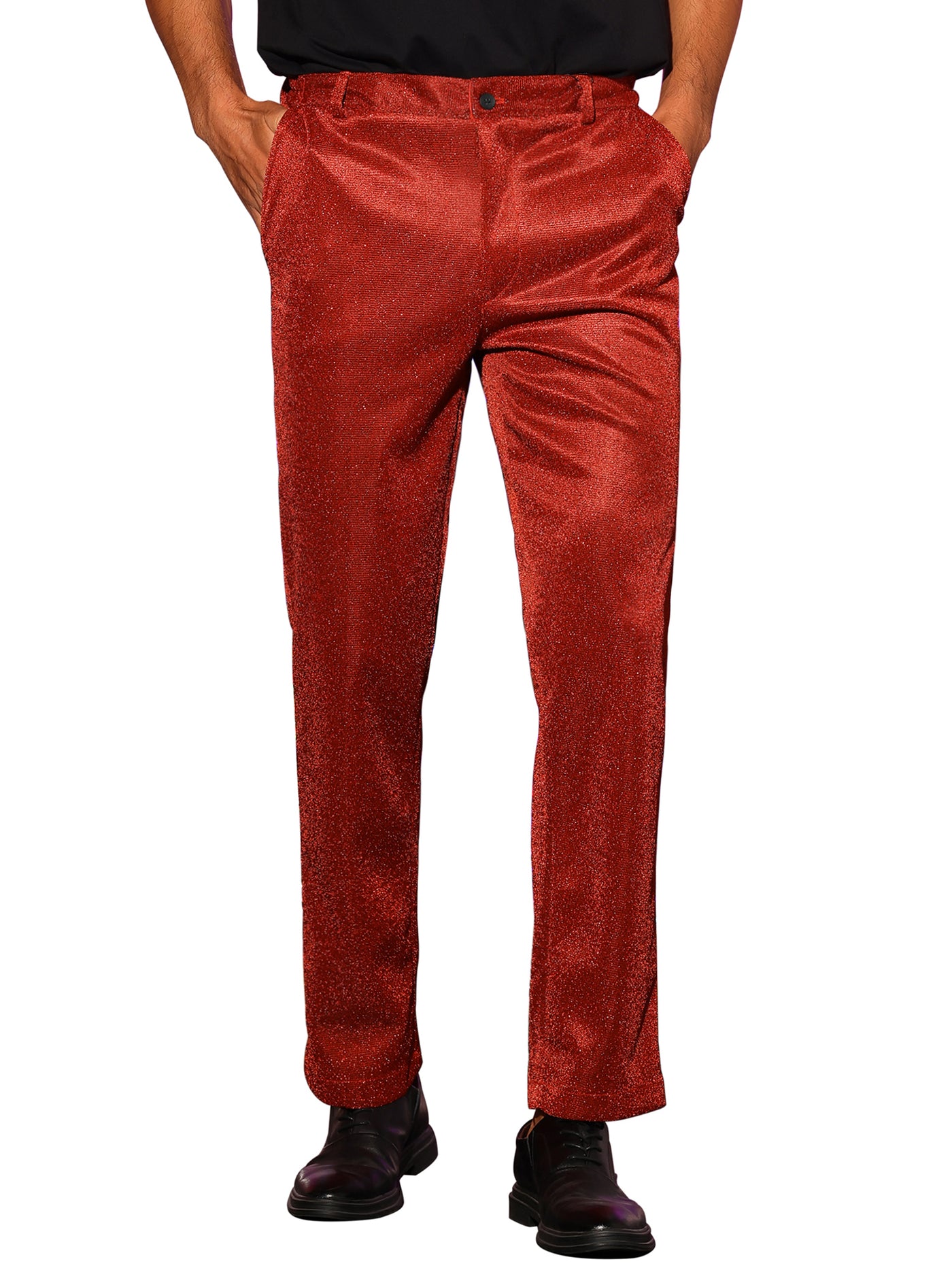 Bublédon Metallic Pants for Men's Straight Leg Party Nightclub Glitter Dress Trouser