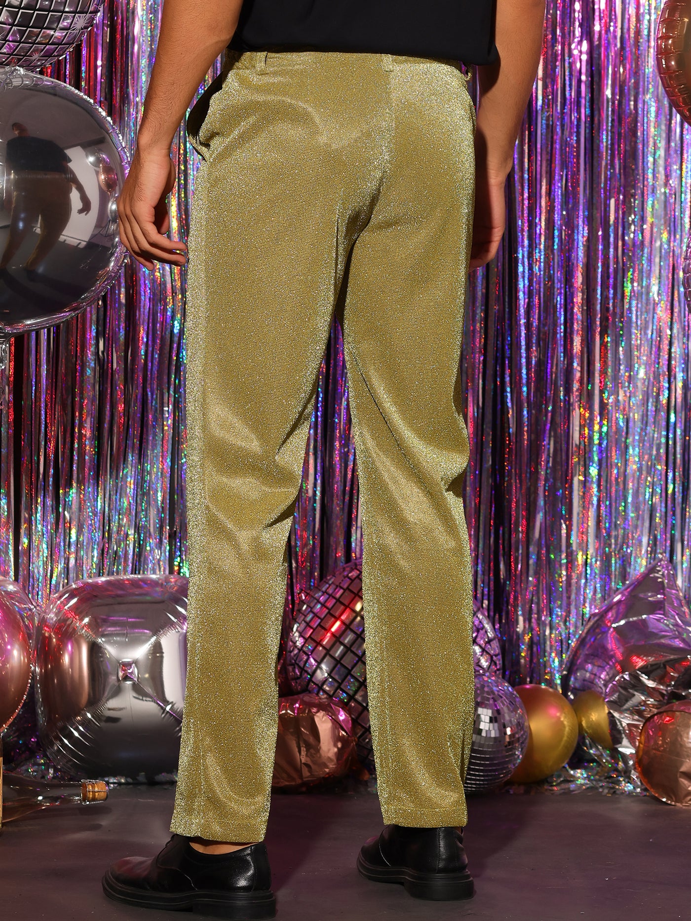 Bublédon Metallic Pants for Men's Straight Leg Party Nightclub Glitter Dress Trouser