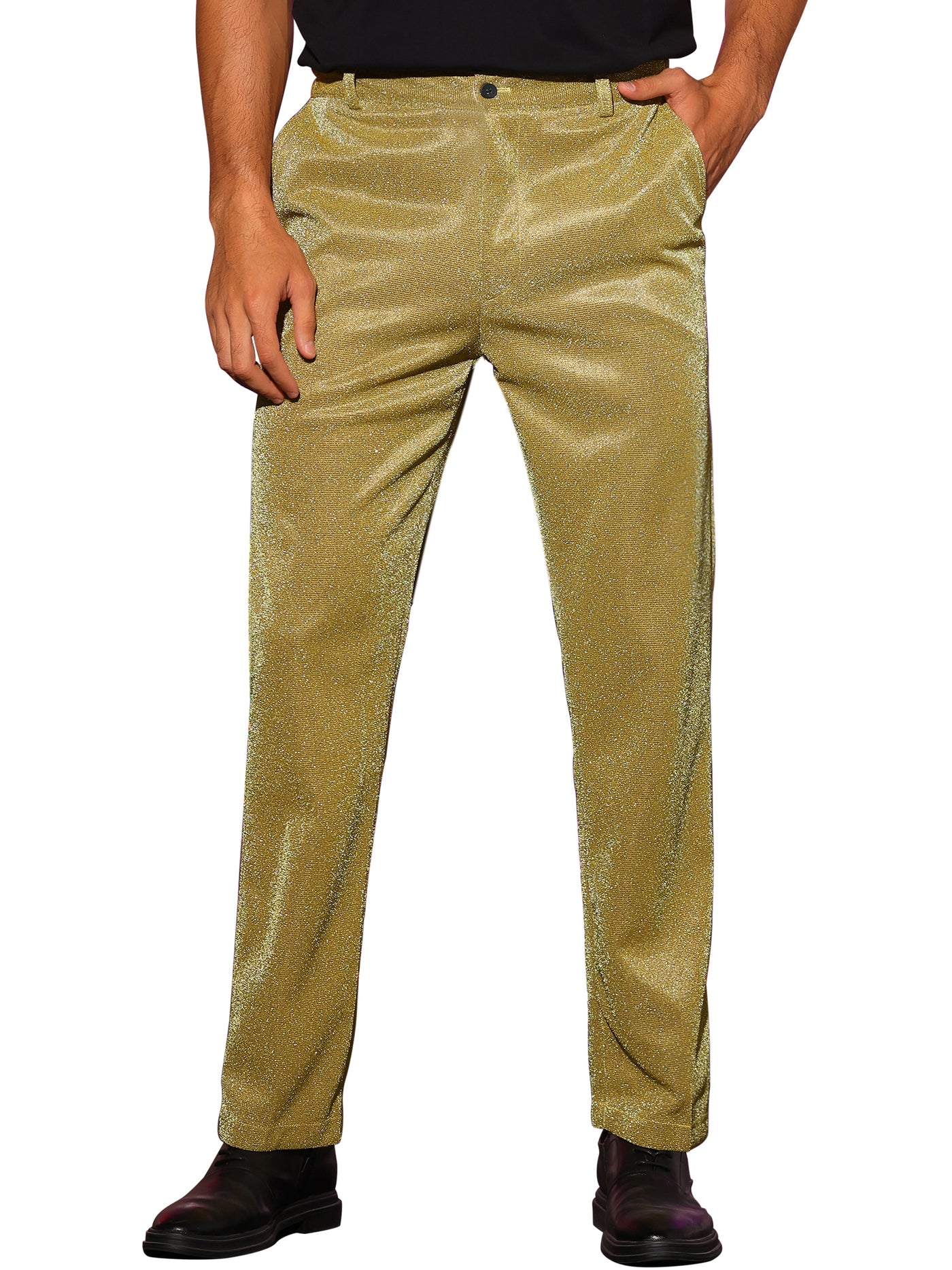 Bublédon Metallic Pants for Men's Straight Leg Party Nightclub Glitter Dress Trouser