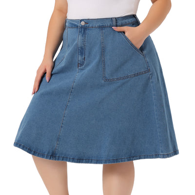 Relax Fit Denim Elastic Back A Line Skirt