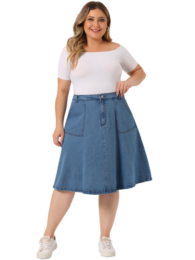 Relax Fit Denim Elastic Back A Line Skirt