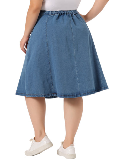 Relax Fit Denim Elastic Back A Line Skirt