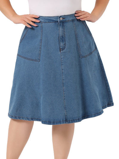 Relax Fit Denim Elastic Back A Line Skirt