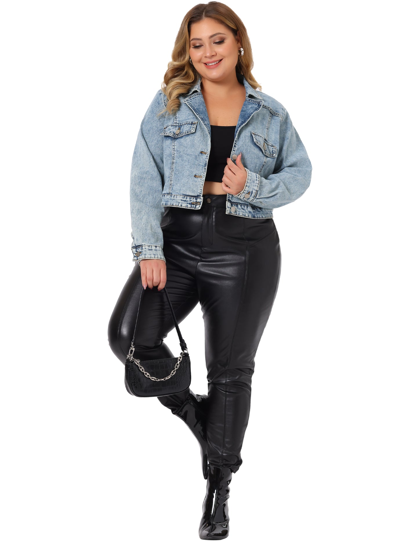 Bublédon Denim Jackets for Women 2023 Plus Size Retro Notched Lapel Long Sleeve Washed Crop Jean Jacket