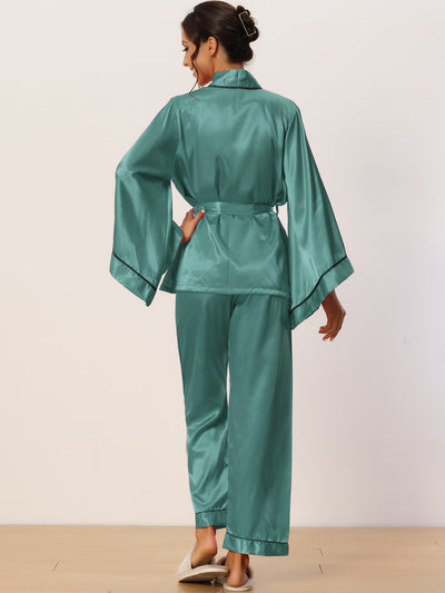 Womens Satin Silk Bridesmaid Wedding Bridal Party Bell Sleeve Sleepwear Pajama Sets