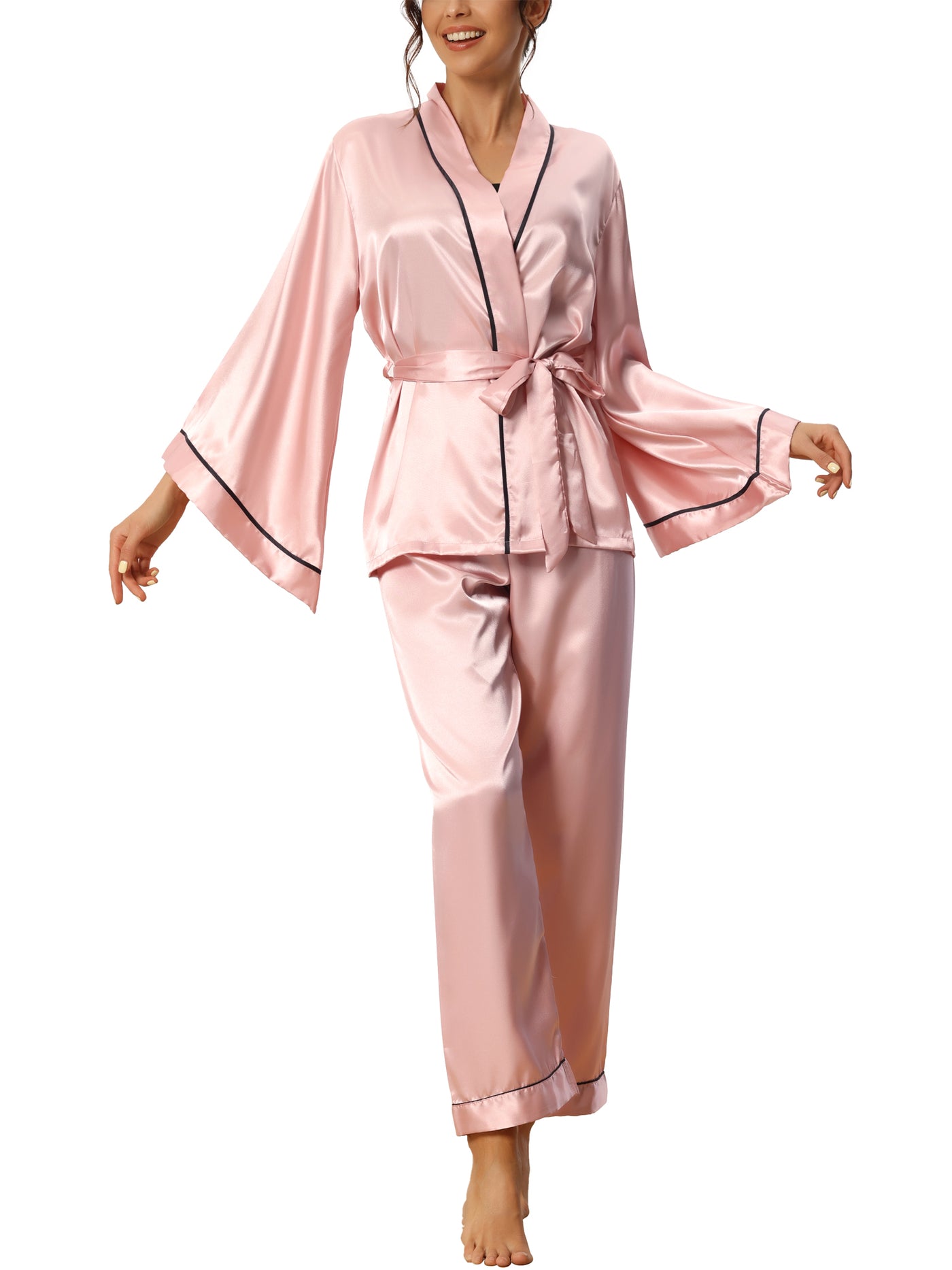 Bublédon Womens Satin Silk Bridesmaid Wedding Bridal Party Bell Sleeve Sleepwear Pajama Sets