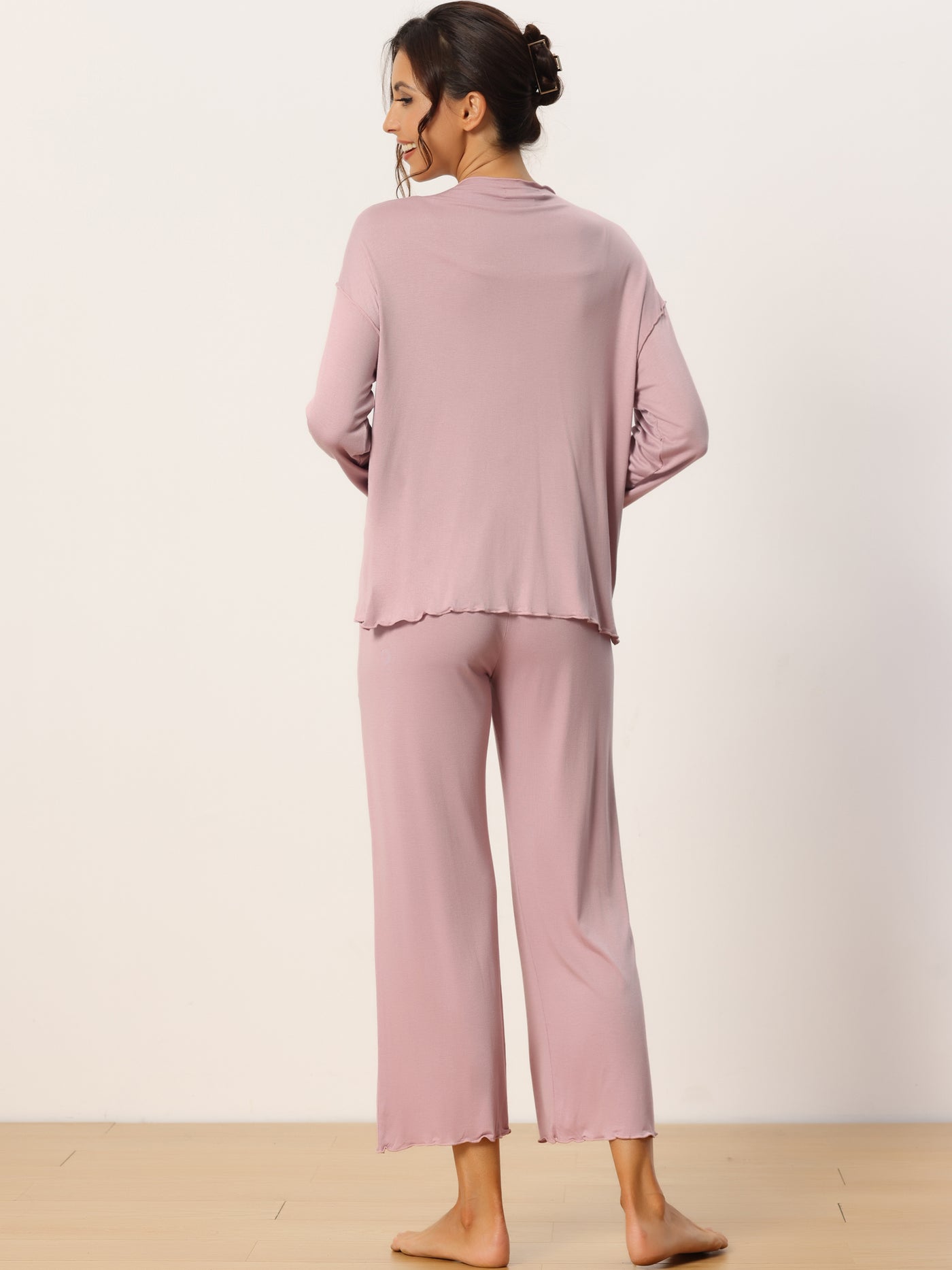 Bublédon Womens 3 Pcs Sleepwear Soft Solid Color Long Sleeve Tops Cami and Pants Pajama Set