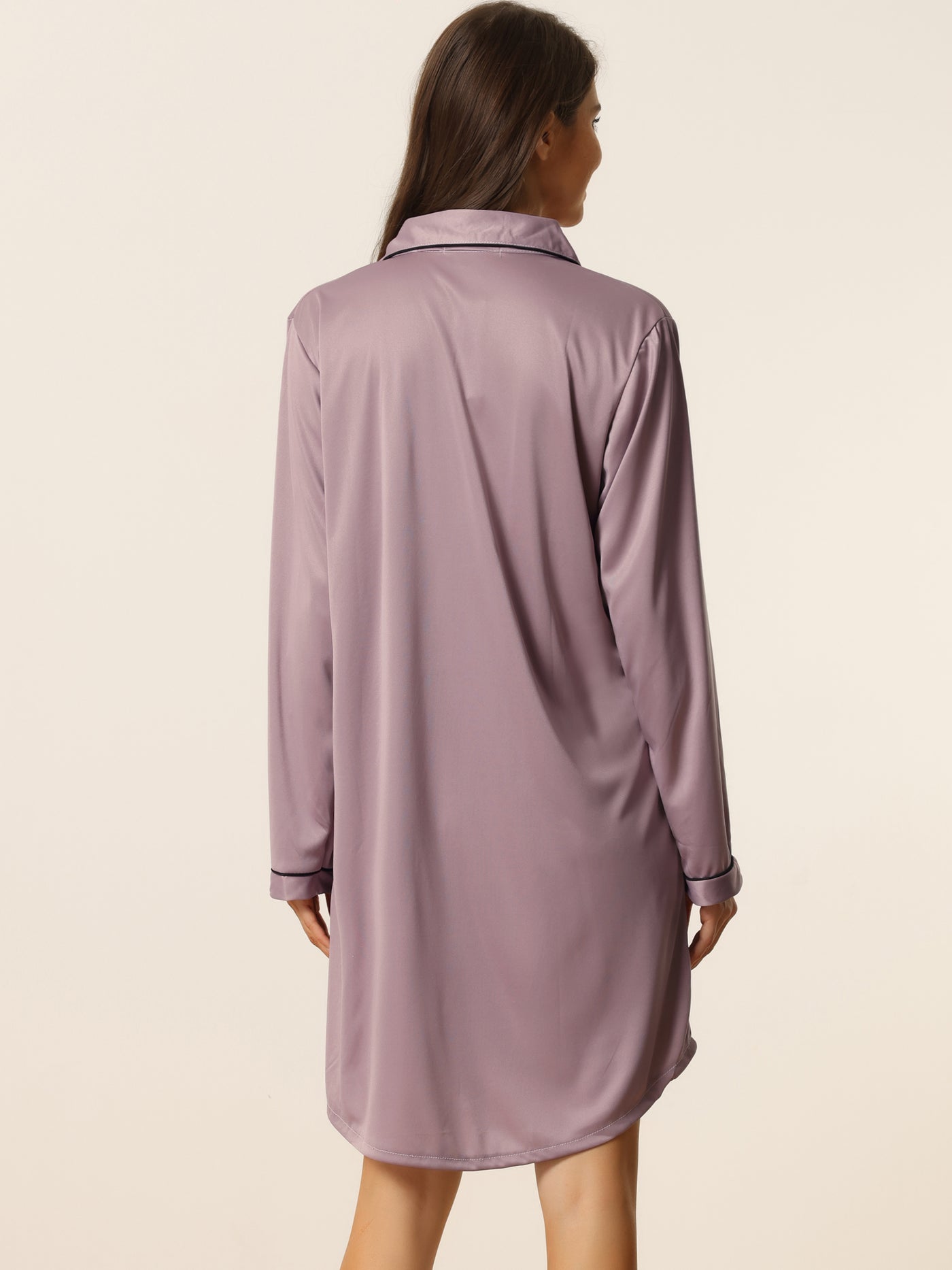 Bublédon Womens Satin Button Down Nightgown Long Sleeve Silky Boyfriend Nightshirt