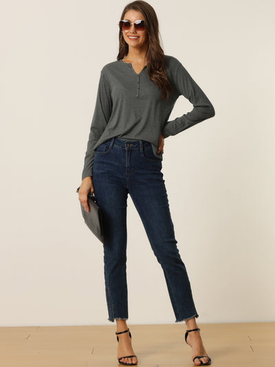 Bublédon Casual V Neck Ribbed Pullover Long Sleeve Tops