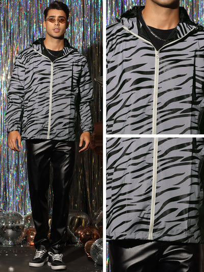 Men's Lightweight Animal Printed Hooded Windbreaker Jacket