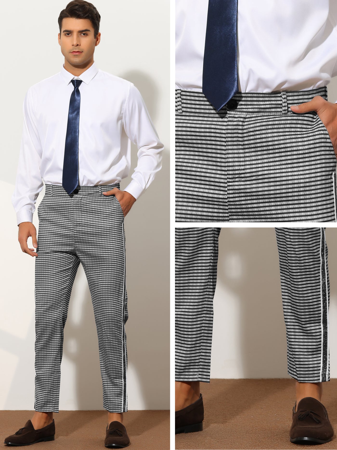 Bublédon Printed Dress Pants for Men's Slim Fit Flat Front Pattern Formal Trousers