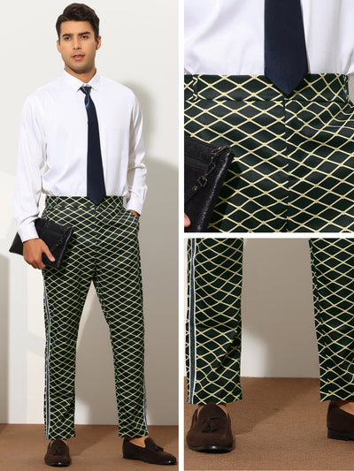 Printed Dress Pants for Men's Slim Fit Flat Front Pattern Formal Trousers