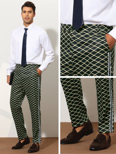 Printed Dress Pants for Men's Slim Fit Flat Front Pattern Formal Trousers