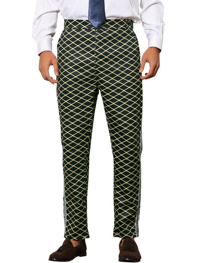 Printed Dress Pants for Men's Slim Fit Flat Front Pattern Formal Trousers