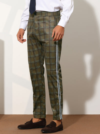 Printed Dress Pants for Men's Slim Fit Flat Front Pattern Formal Trousers