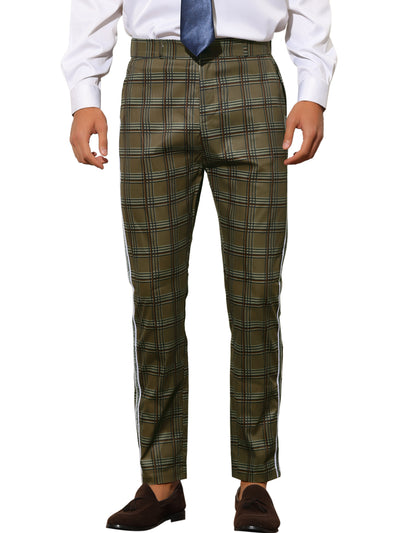 Printed Dress Pants for Men's Slim Fit Flat Front Pattern Formal Trousers