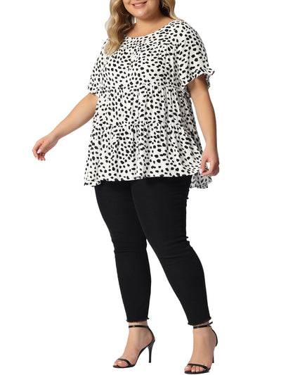 Rayon A Line Abstract Dot Round Neck Top