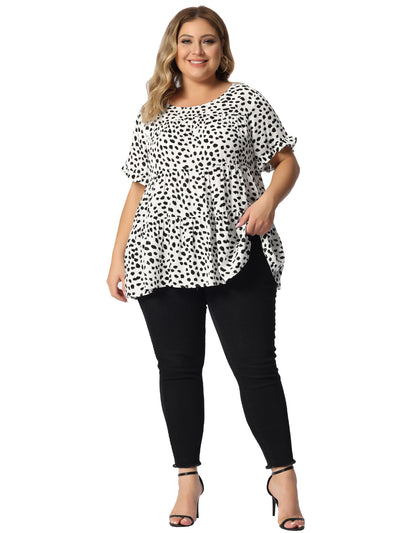 Rayon A Line Abstract Dot Round Neck Top