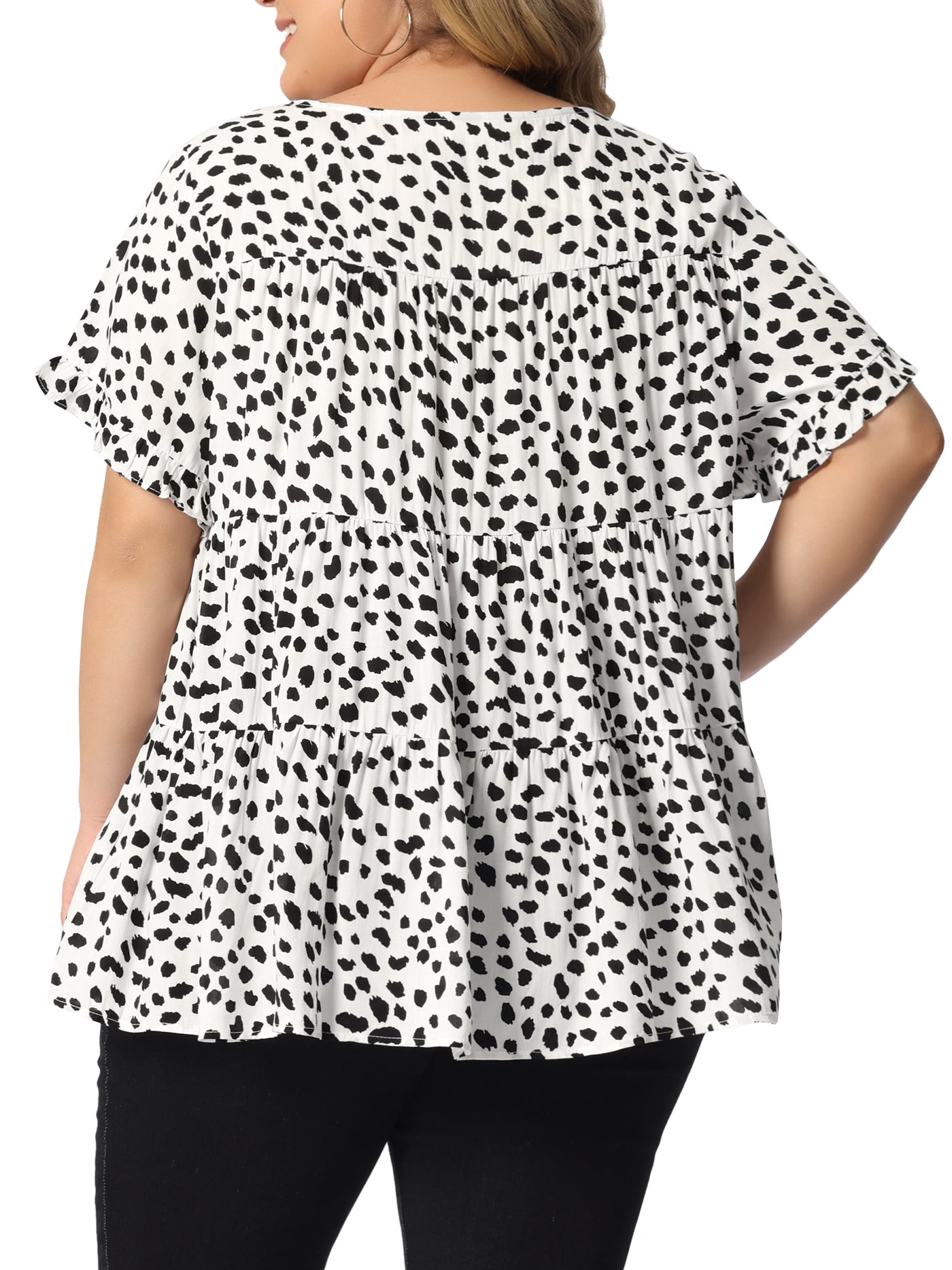 Bublédon Rayon A Line Abstract Dot Round Neck Top