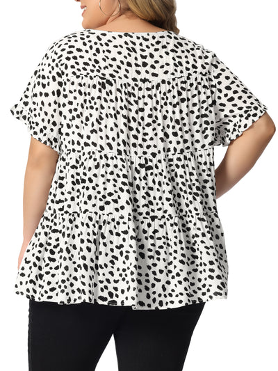 Rayon A Line Abstract Dot Round Neck Top