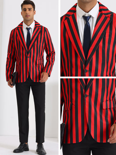 Stripes Blazers for Men's Slim Fit Single Breasted Business Color Block Sports Coat