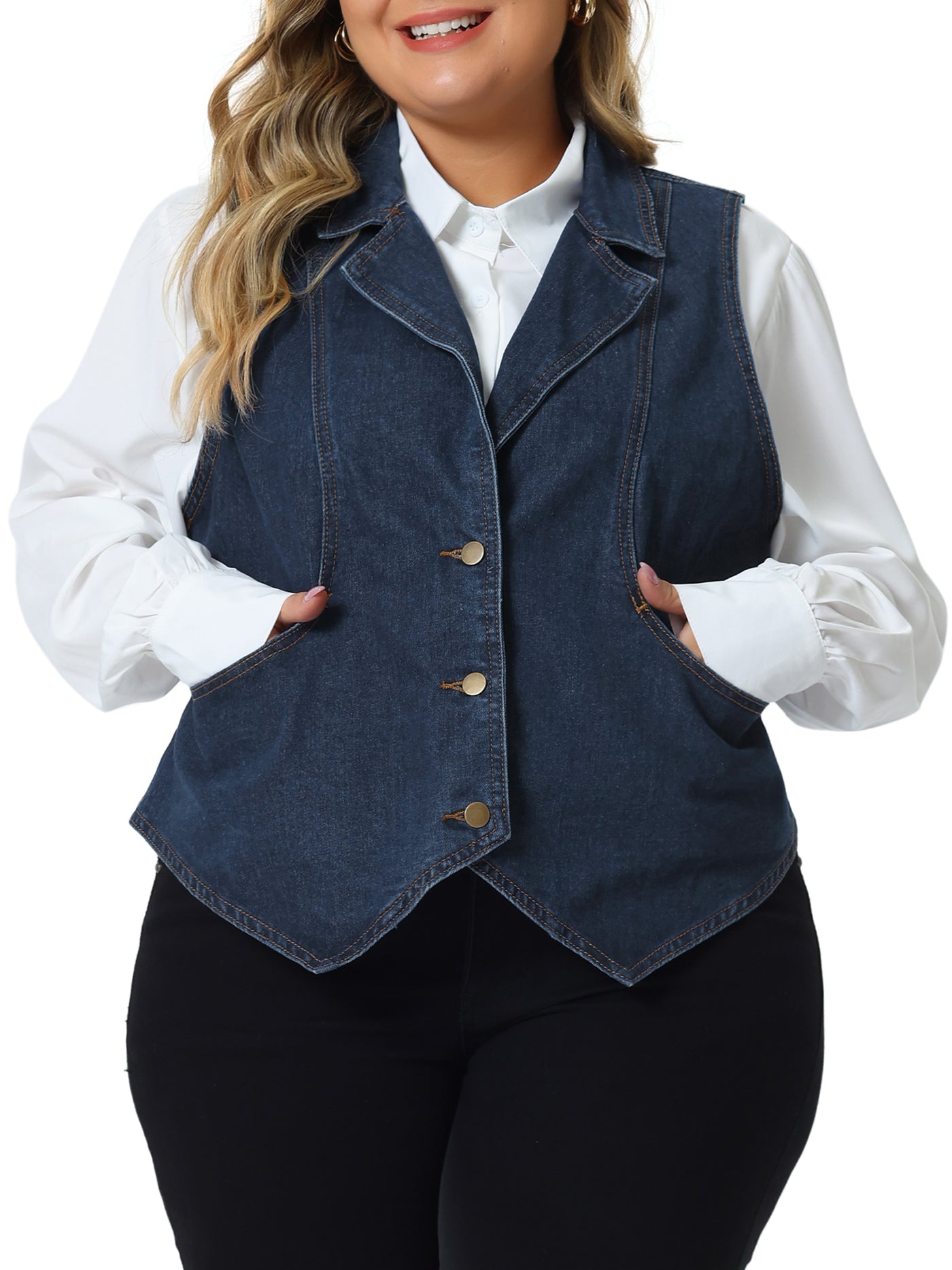 Bublédon Plus Size Denim Vest for Women Sleeveless Lapel Casual Lightweight Buttons Jackets