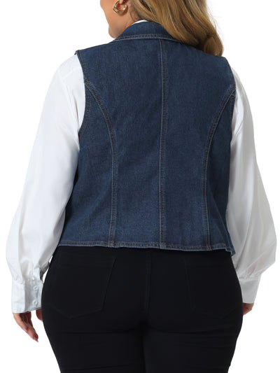 Plus Size Denim Vest for Women Sleeveless Lapel Casual Lightweight Buttons Jackets