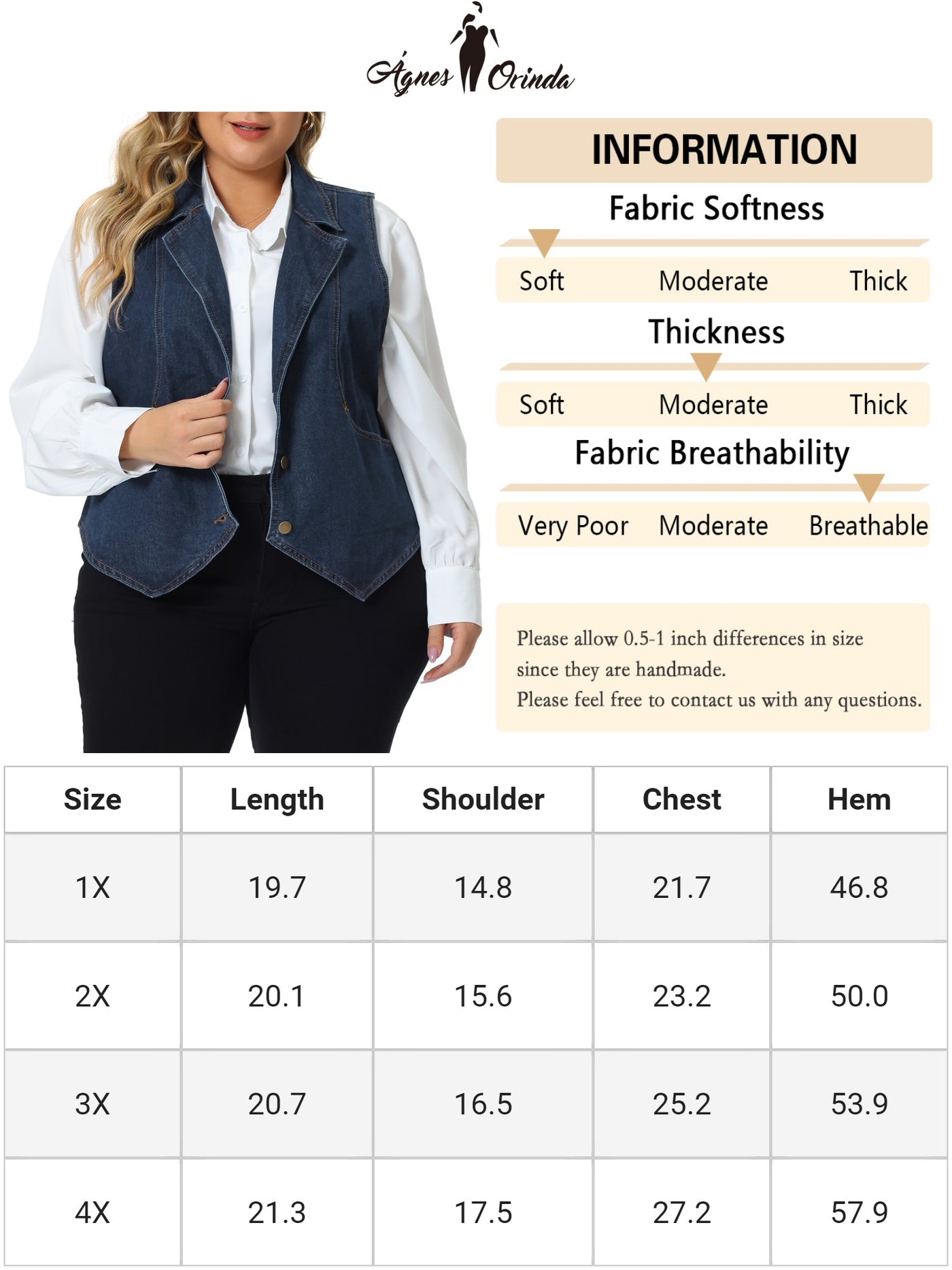 Bublédon Plus Size Denim Vest for Women Sleeveless Lapel Casual Lightweight Buttons Jackets