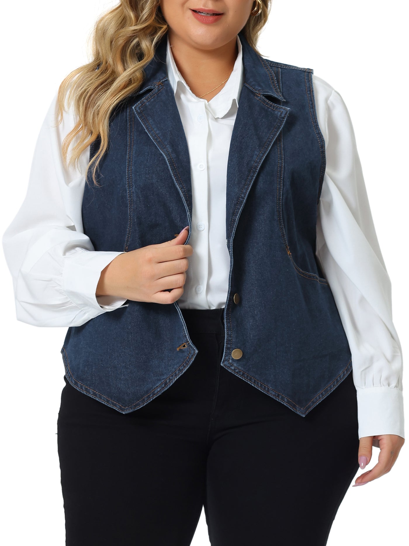 Bublédon Plus Size Denim Vest for Women Sleeveless Lapel Casual Lightweight Buttons Jackets