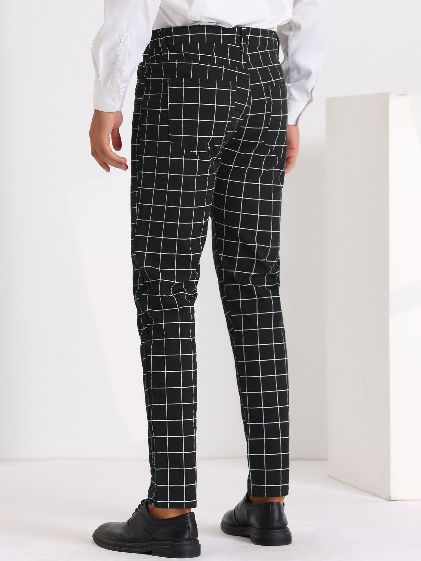 Bublédon Formal Plaid Dress Pants for Men's Flat Front Checked Business Trousers