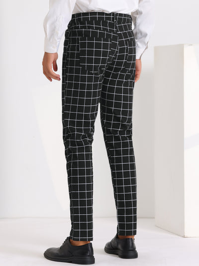 Formal Plaid Dress Pants for Men's Flat Front Checked Business Trousers