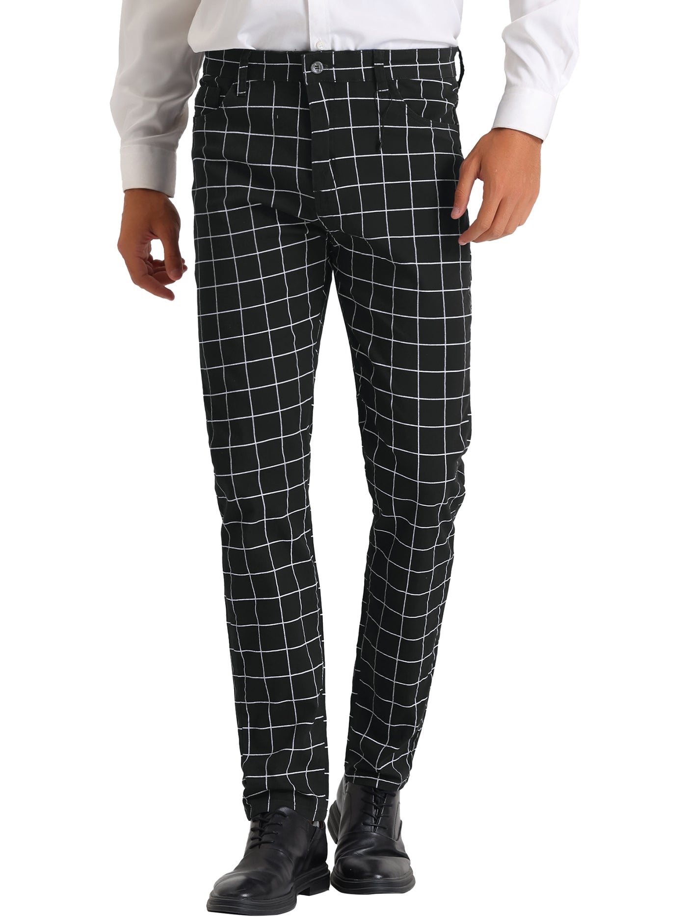 Bublédon Formal Plaid Dress Pants for Men's Flat Front Checked Business Trousers