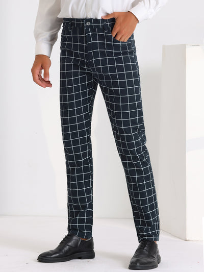 Formal Plaid Dress Pants for Men's Flat Front Checked Business Trousers