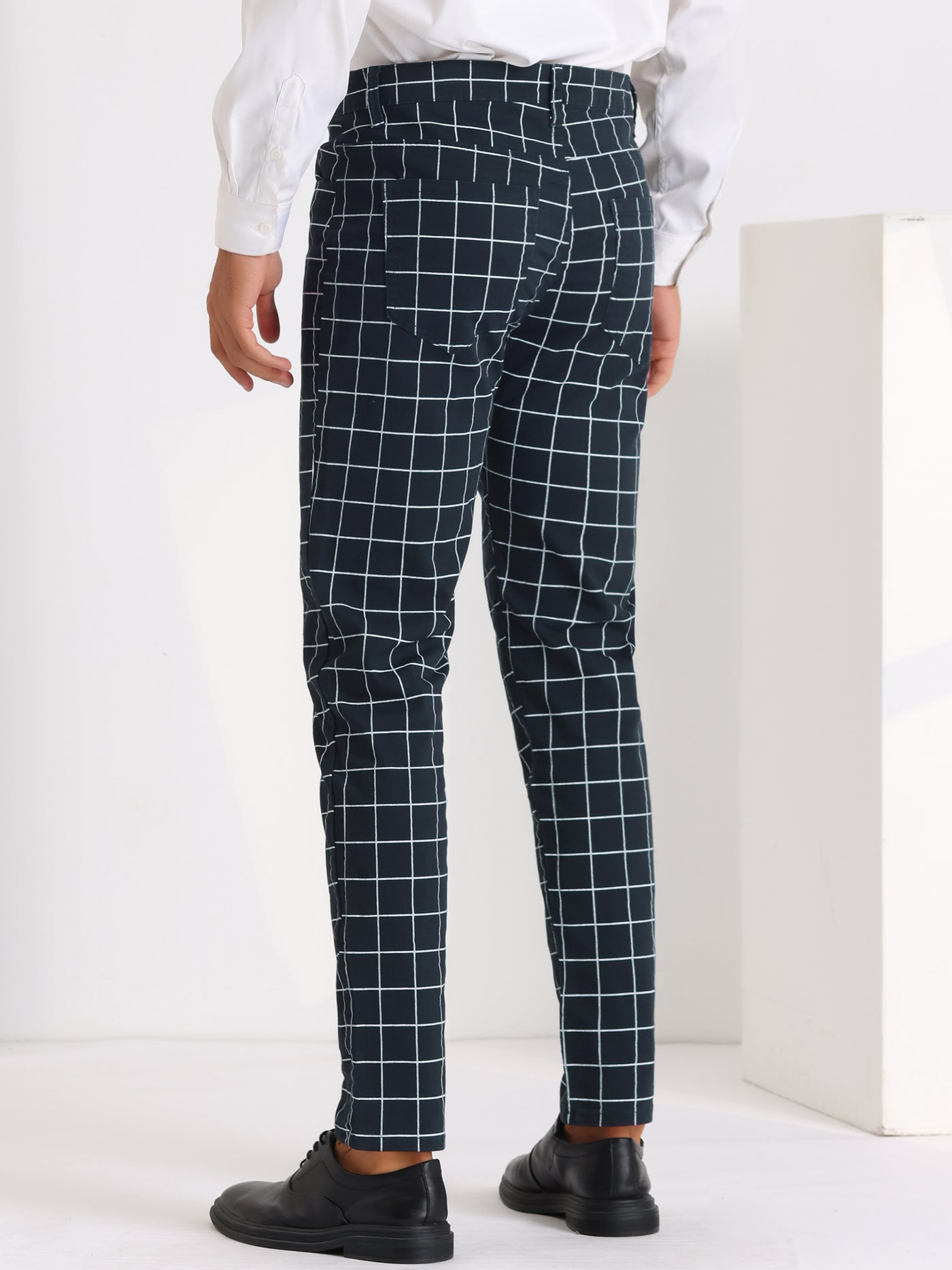 Bublédon Formal Plaid Dress Pants for Men's Flat Front Checked Business Trousers