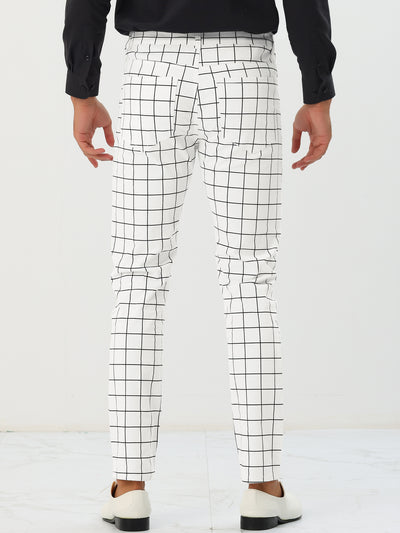 Formal Plaid Dress Pants for Men's Flat Front Checked Business Trousers