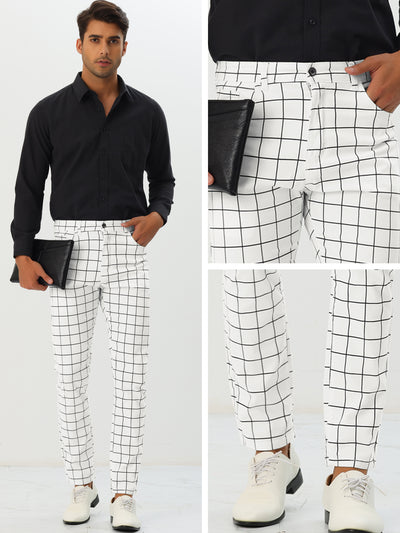 Formal Plaid Dress Pants for Men's Flat Front Checked Business Trousers