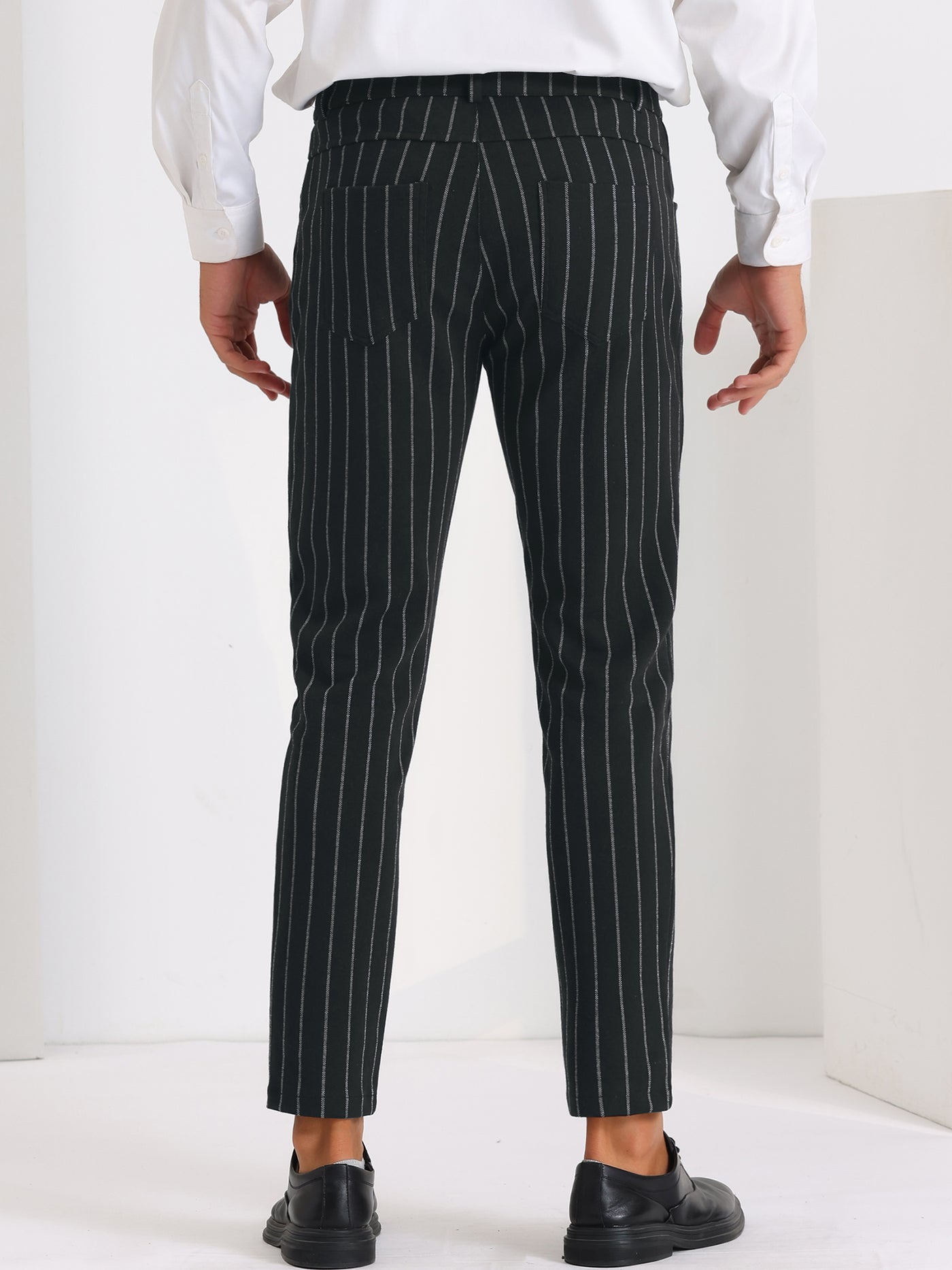 Bublédon Striped Pants for Men's Skinny Flat Front Business Chino Trousers