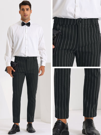 Striped Pants for Men's Skinny Flat Front Business Chino Trousers