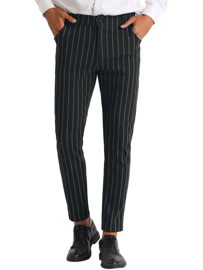 Striped Pants for Men's Skinny Flat Front Business Chino Trousers