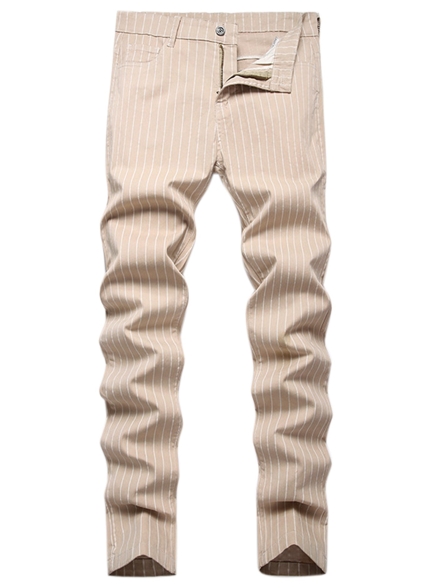 Bublédon Striped Pants for Men's Skinny Flat Front Business Chino Trousers