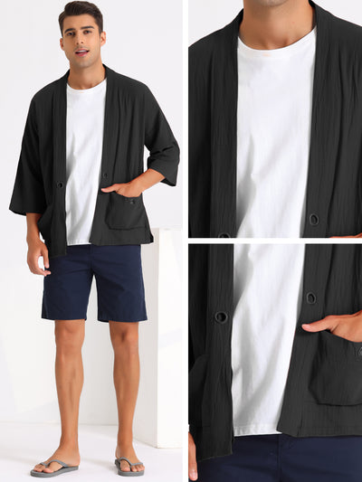 Kimono Jackets for Men's Lightweight Loose Fit 3/4 Sleeves Open Front Outwear Cardigan