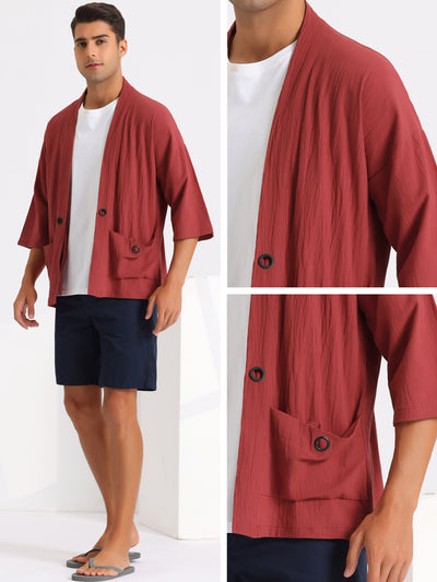 Kimono Jackets for Men's Lightweight Loose Fit 3/4 Sleeves Open Front Outwear Cardigan