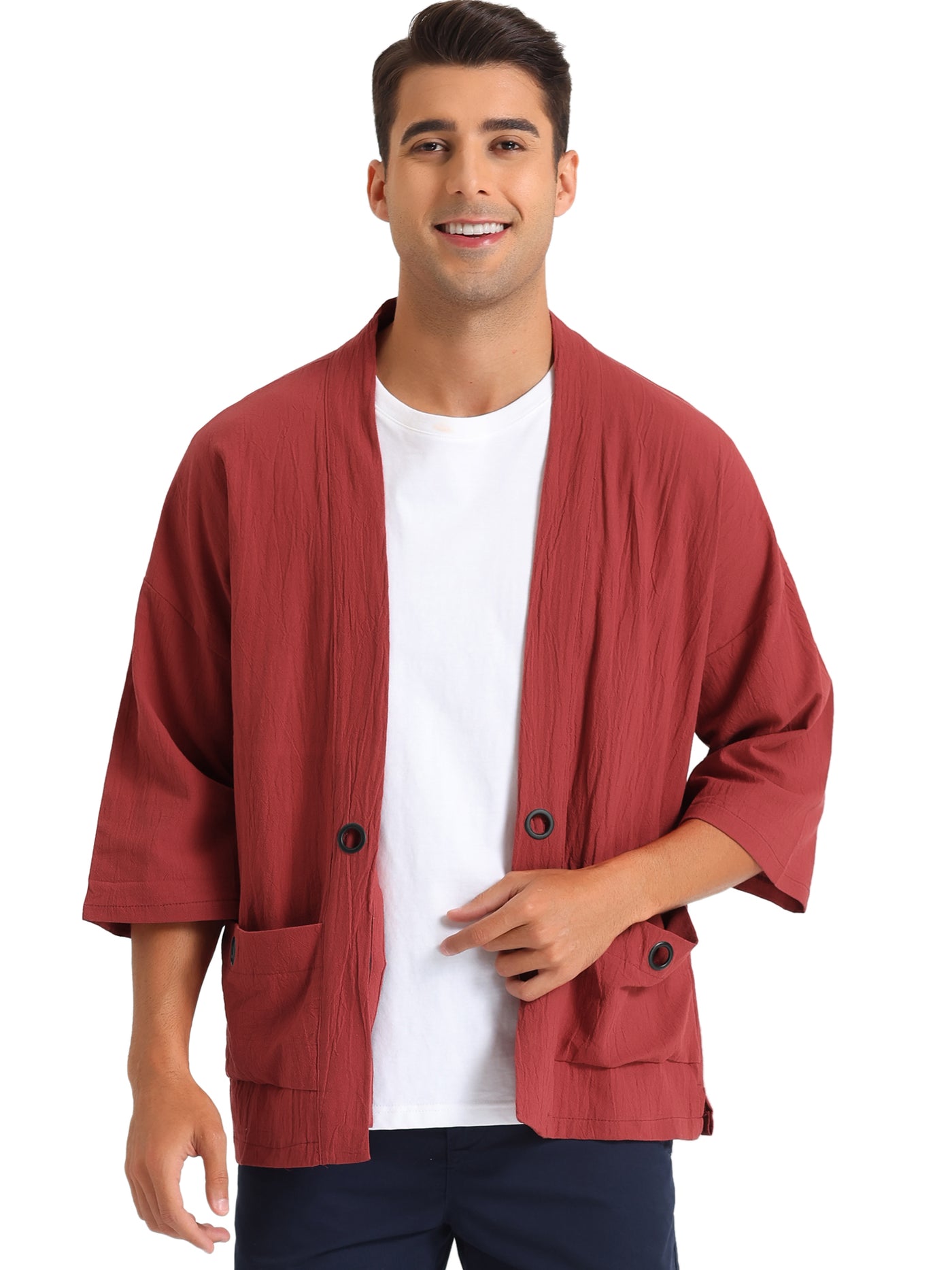 Bublédon Kimono Jackets for Men's Lightweight Loose Fit 3/4 Sleeves Open Front Outwear Cardigan